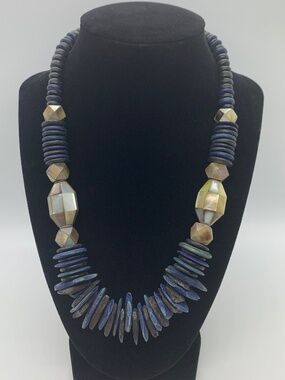 Vintage Wooden Blue & Silver Necklace